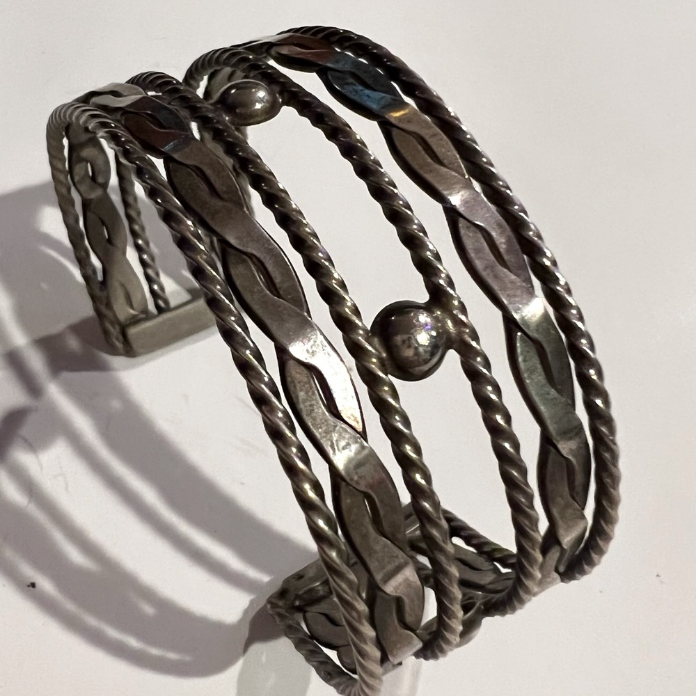 Vintage 90s Sterling Silver Cuff Bracelet Adjustable